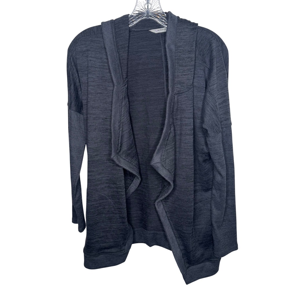 Athleta Gray‎ Heathered Knit Hooded Open Front Cardigan Sweater Women's M